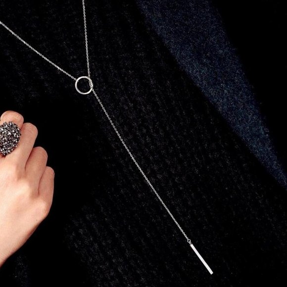 NEW 925 Sterling Silver Bar Circle Necklace - Picture 4 of 8